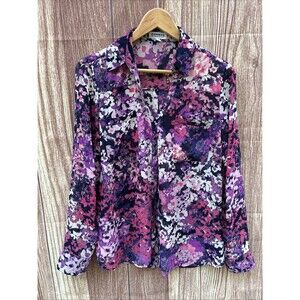 Express The Portofino Shirt Size M Floral Abstract chiffon fall career blouse
